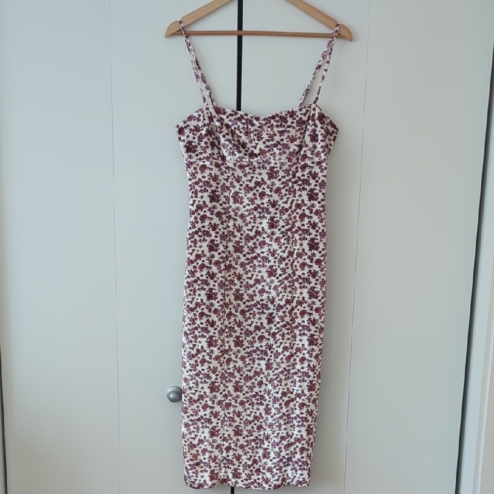 J. Crew Pink and White Spaghetti Strap Slip Midi Dress